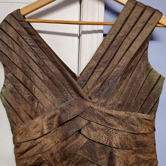 Adrianna Papell Cocktail Dress 12P - Shimmery Brown Tiered Ruffles - Like New - Picture 3 of 5